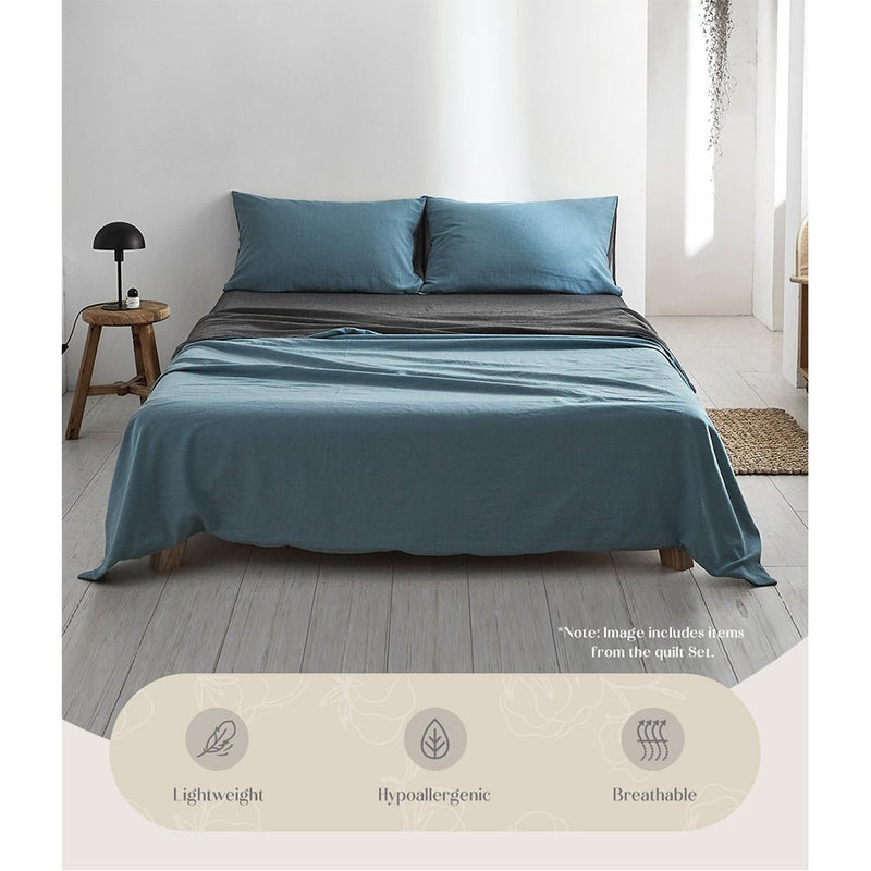 Cosy Club Cotton Bed Sheets Set Blue Grey Cover Double - NuSea