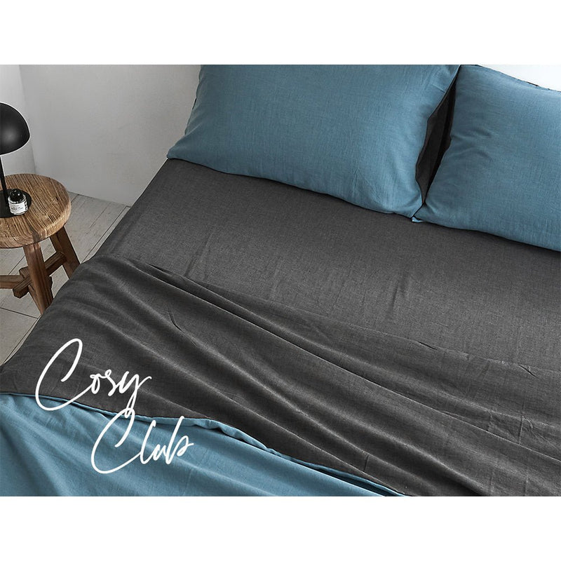 Cosy Club Cotton Bed Sheets Set Blue Grey Cover Double - NuSea