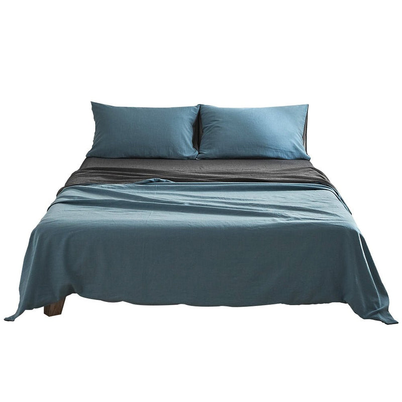 Cosy Club Cotton Bed Sheets Set Blue Grey Cover Double - NuSea