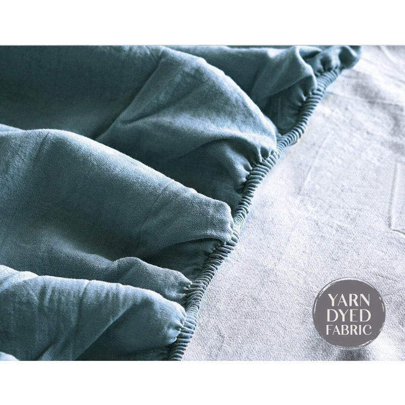 Cosy Club Cotton Bed Sheets Set Blue Grey Cover Single - NuSea