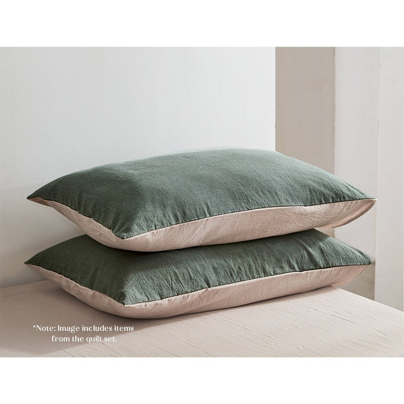Cosy Club Cotton Bed Sheets Set Green Beige Cover Double - NuSea