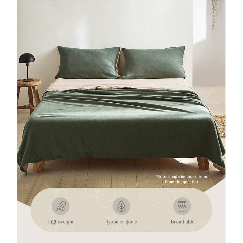 Cosy Club Cotton Bed Sheets Set Green Beige Cover Double - NuSea