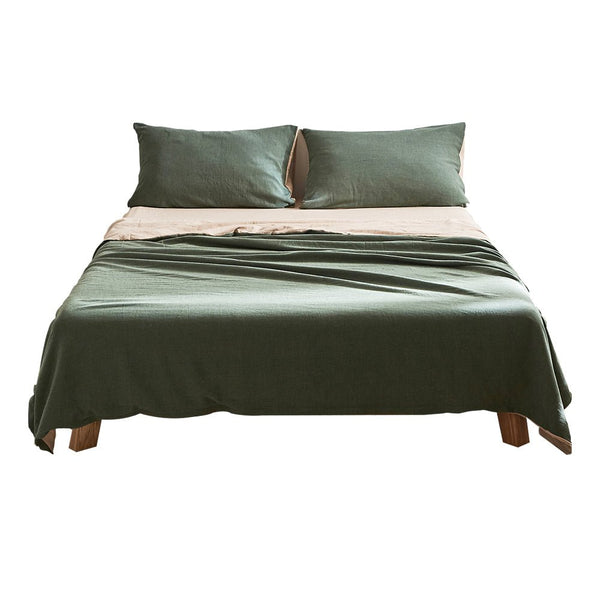 Cosy Club Cotton Bed Sheets Set Green Beige Cover Double - NuSea