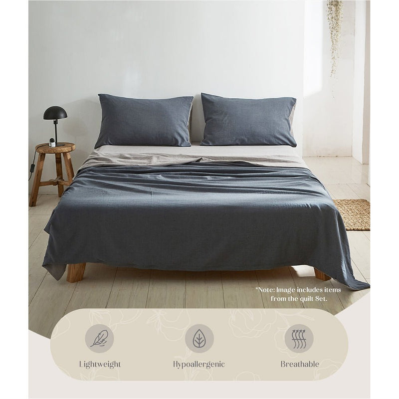 Cosy Club Cotton Bed Sheets Set Navy Grey Cover Double - NuSea