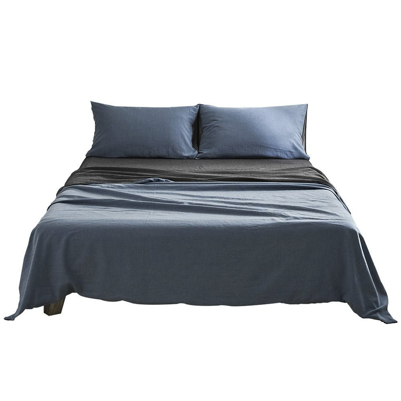 Cosy Club Cotton Bed Sheets Set Navy Grey Cover Double - NuSea