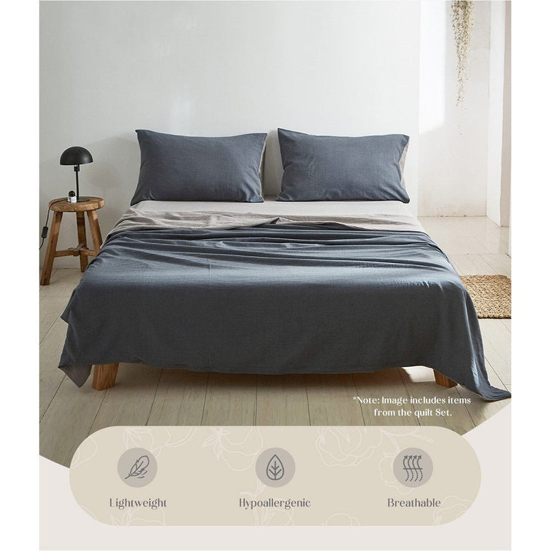 Cosy Club Cotton Bed Sheets Set Navy Grey Cover Single - NuSea
