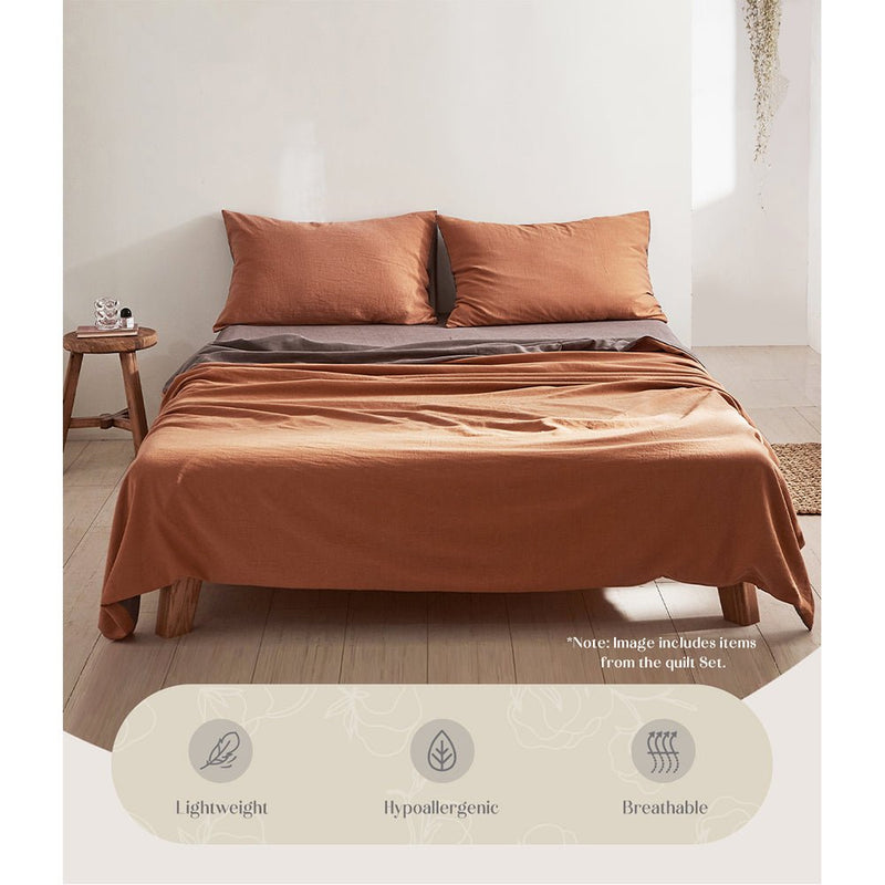 Cosy Club Cotton Bed Sheets Set Orange Brown Cover Double - NuSea