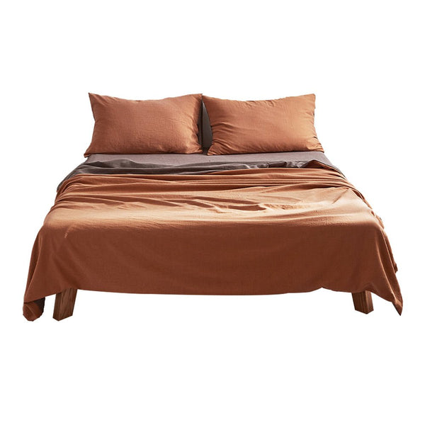 Cosy Club Cotton Bed Sheets Set Orange Brown Cover Single - NuSea
