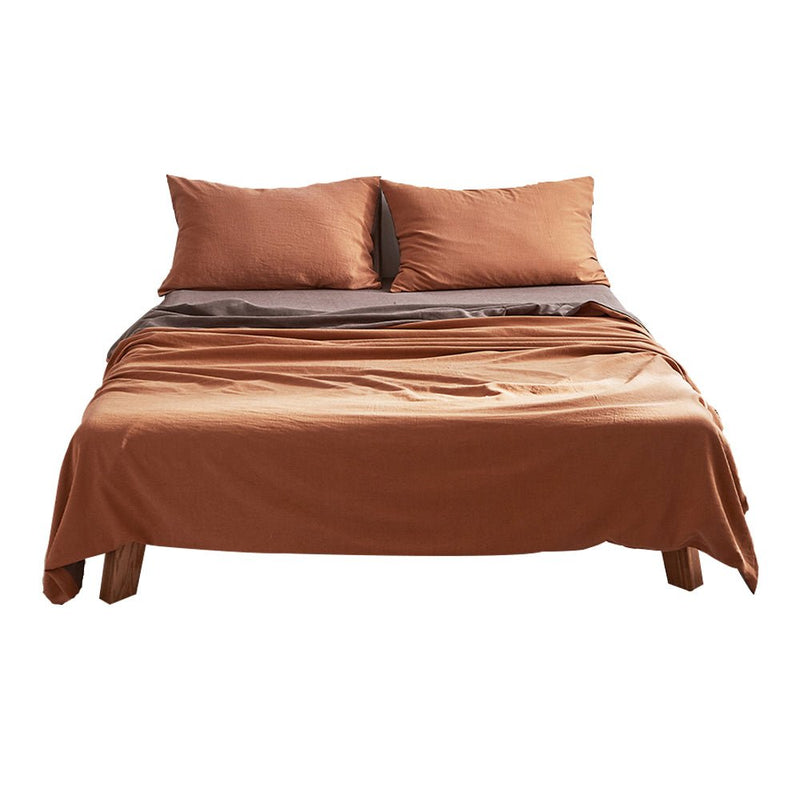 Cosy Club Cotton Bed Sheets Set Orange Brown Cover Single - NuSea
