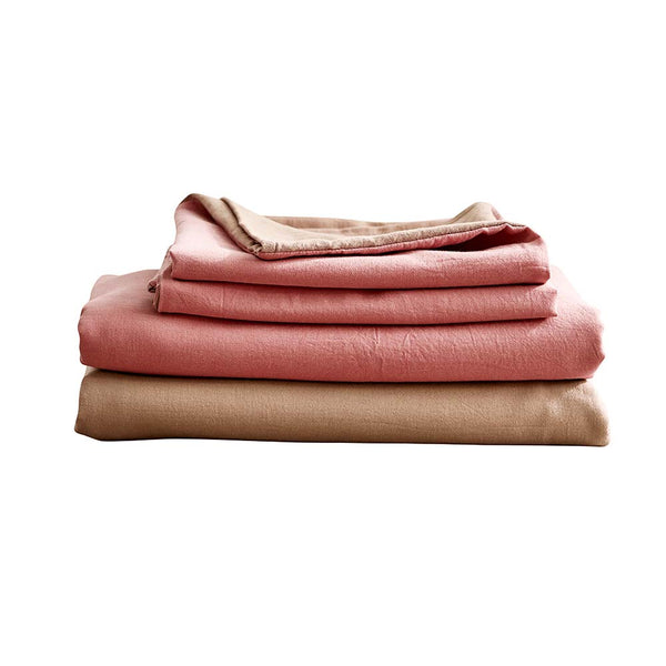 Cosy Club Cotton Bed Sheets Set Pink Brown Cover Double - NuSea