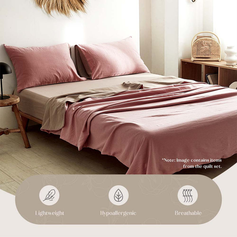 Cosy Club Cotton Bed Sheets Set Pink Brown Cover Double - NuSea