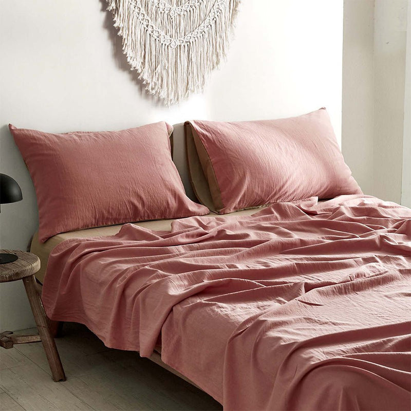 Cosy Club Cotton Bed Sheets Set Pink Brown Cover Single - NuSea
