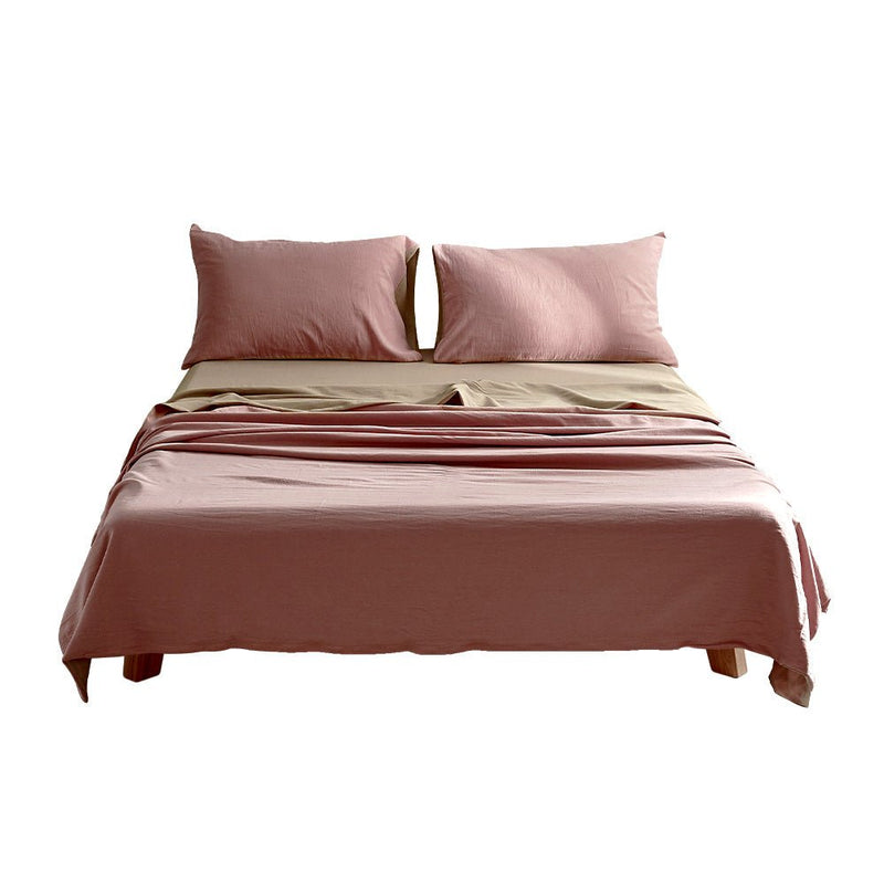 Cosy Club Cotton Bed Sheets Set Pink Brown Cover Single - NuSea