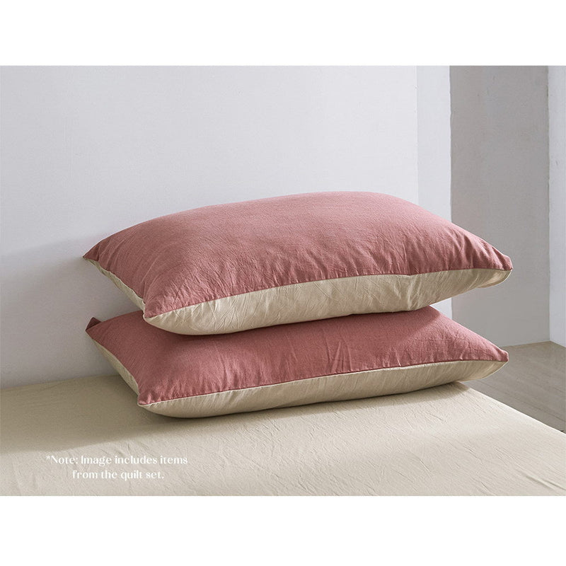 Cosy Club Cotton Bed Sheets Set Red Beige Cover Single - NuSea