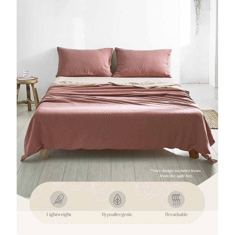 Cosy Club Cotton Bed Sheets Set Red Beige Cover Single - NuSea