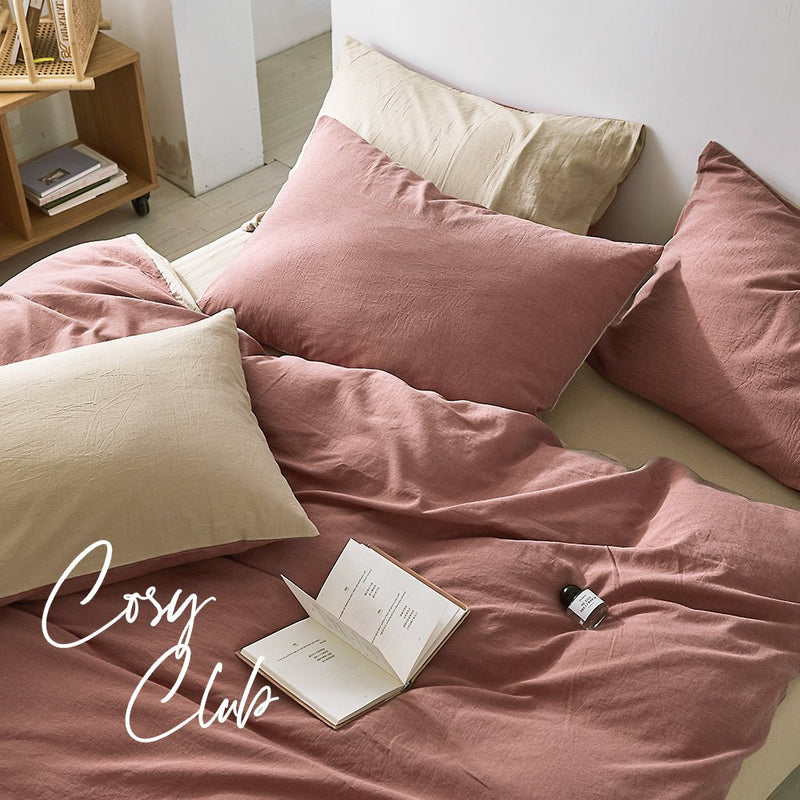 Cosy Club Cotton Cover Quilt Cover Set Vanilla Rhubarb Double - NuSea
