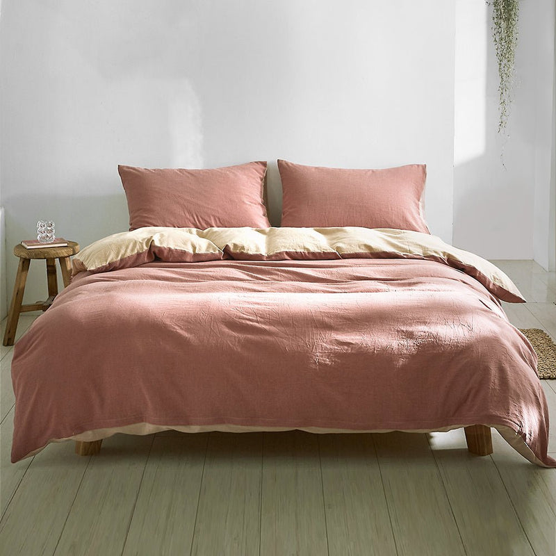 Cosy Club Cotton Cover Quilt Cover Set Vanilla Rhubarb Double - NuSea