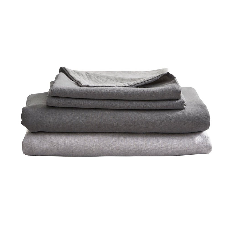 Cosy Club Washed Cotton Sheet Set Grey Double - NuSea