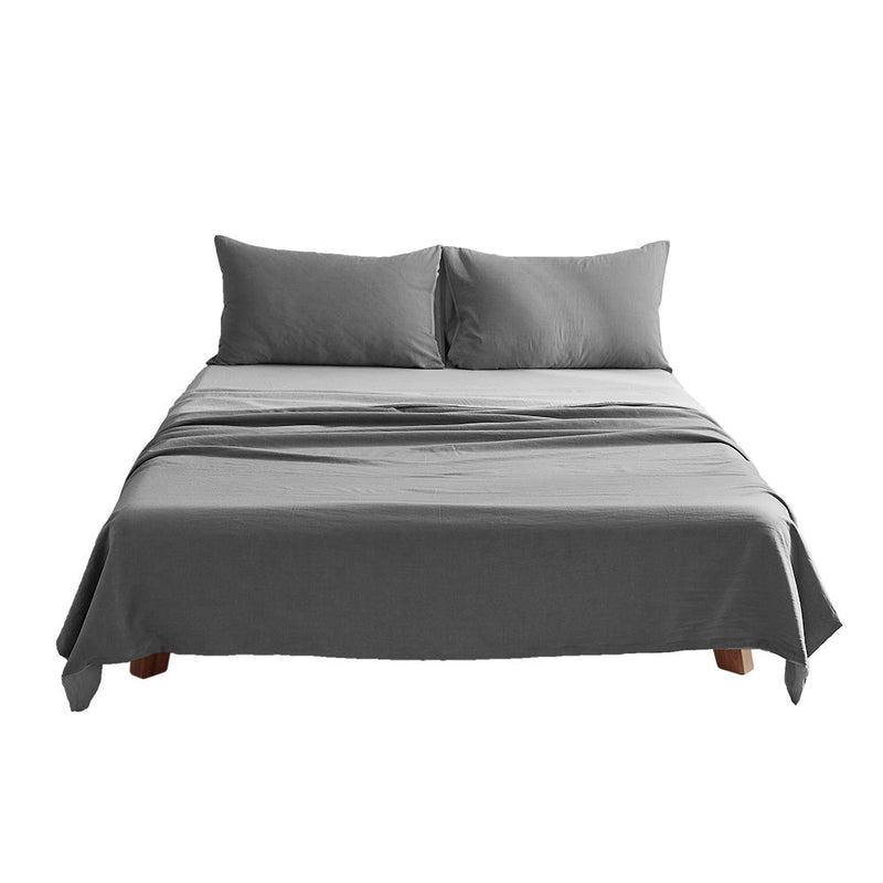 Cosy Club Washed Cotton Sheet Set Grey Double - NuSea