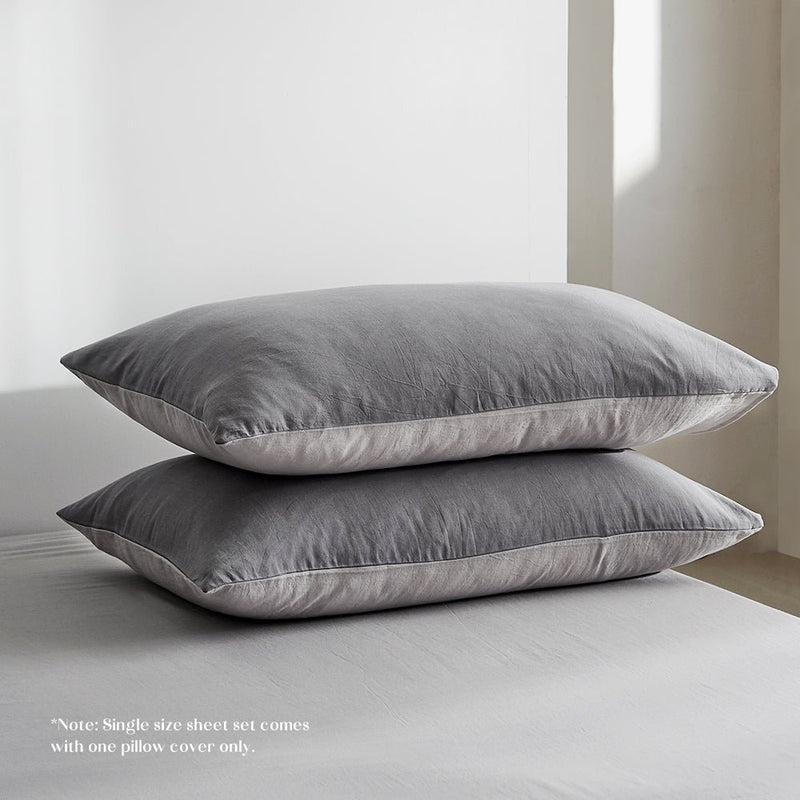 Cosy Club Washed Cotton Sheet Set Grey Double - NuSea