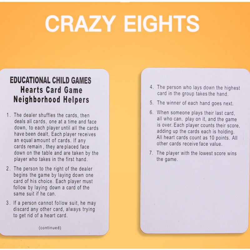 Educational children card games Crazy Eight Hearts Old Maid Fish