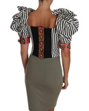 Cropped Top with Puff Sleeves and Crystal Button Embellishment 42 IT Women - NuSea