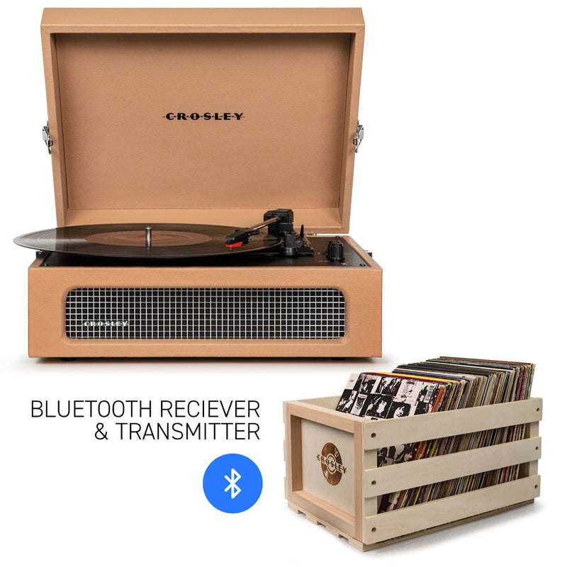 CROSLEY Crosley Voyager Tan - Bluetooth Portable Turntable & Record Storage Crate - NuSea