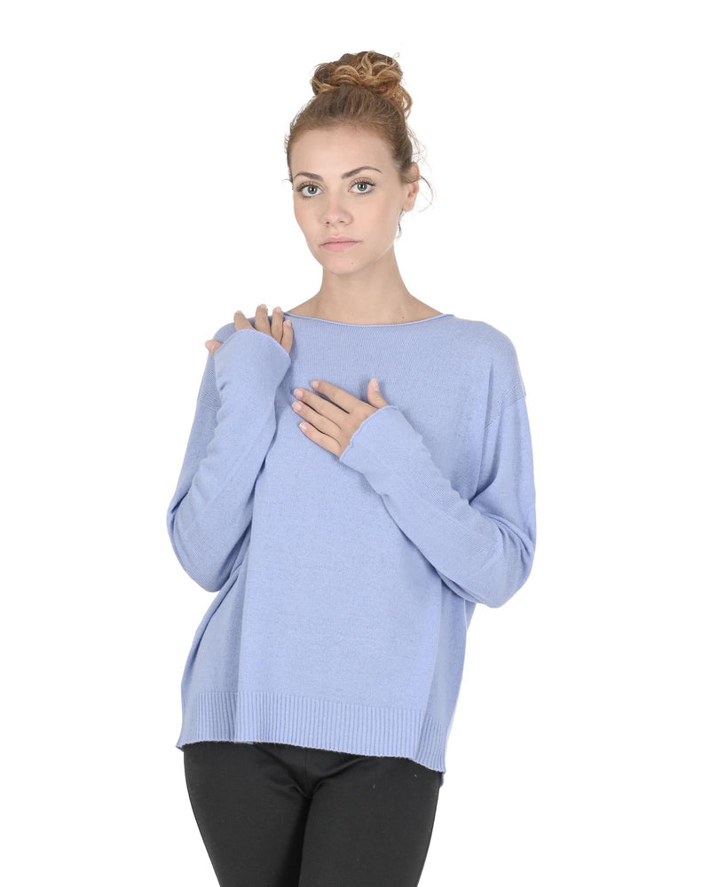 Crown of Edinburgh Cashmere Women's Cashmere Boatneck Sweater in Sky blue - L - NuSea