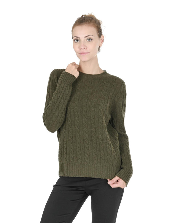 Crown of Edinburgh Cashmere Women's Cashmere Womens Round Neck Sweater in Khaki - 38 EU - NuSea