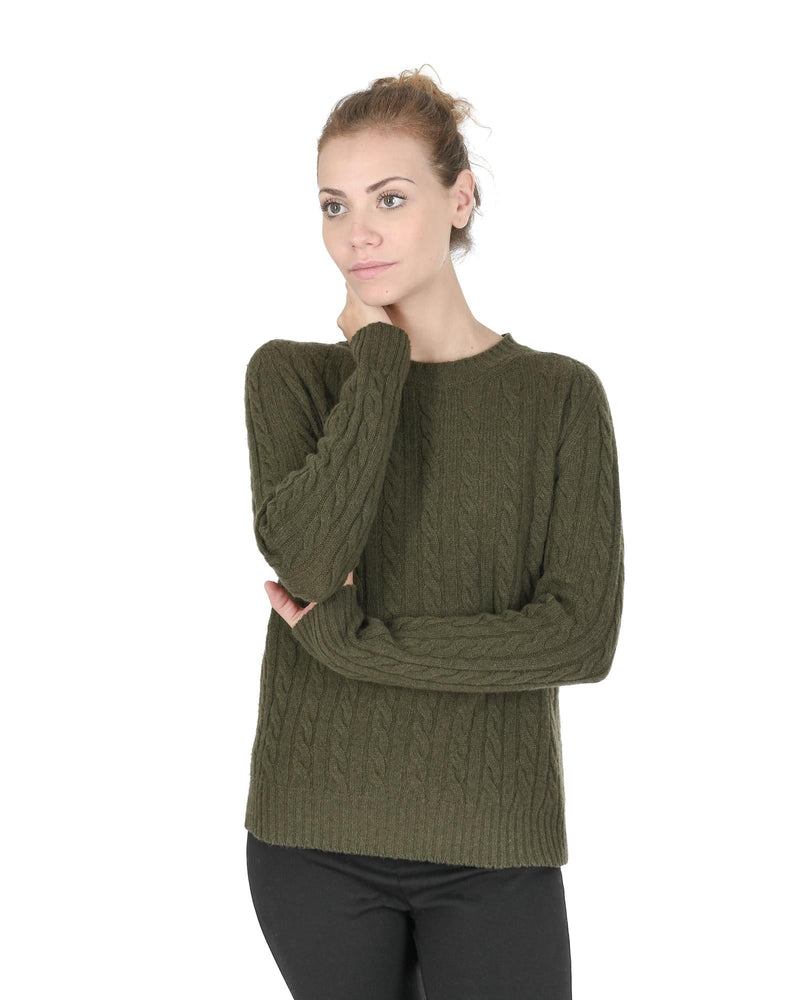 Crown of Edinburgh Cashmere Women's Cashmere Womens Round Neck Sweater in Khaki - 38 EU - NuSea