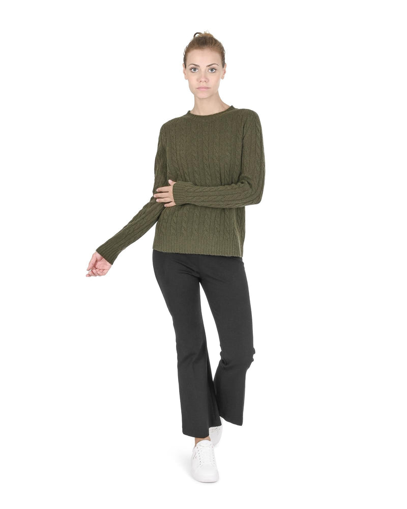 Crown of Edinburgh Cashmere Women's Cashmere Womens Round Neck Sweater in Khaki - 38 EU - NuSea