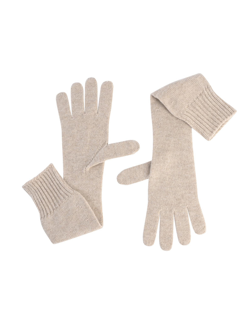 Crown of Edinburgh Cashmere Women's Exquisite Italian Crafted Cashmere Womens Long Gloves in Beige - M - NuSea