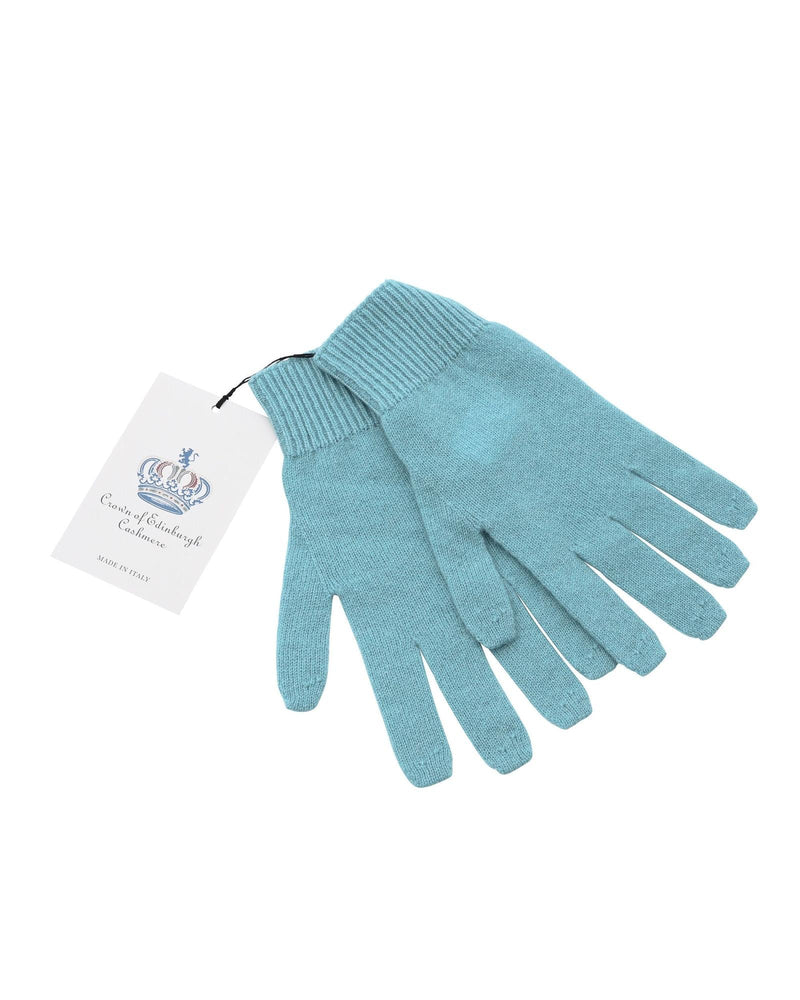 Crown of Edinburgh Cashmere Women's Luxury Cashmere Womens Short Gloves in Sky blue - M - NuSea