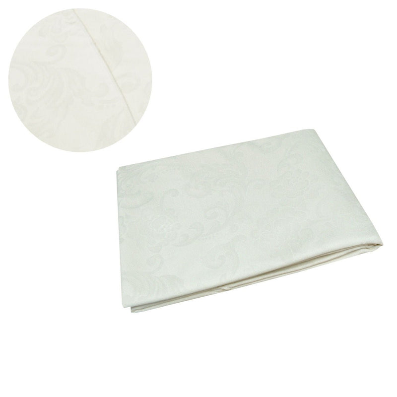 Damask Jacquard Polyester Tablecloth 180cm Round Rose Garden Cream - NuSea