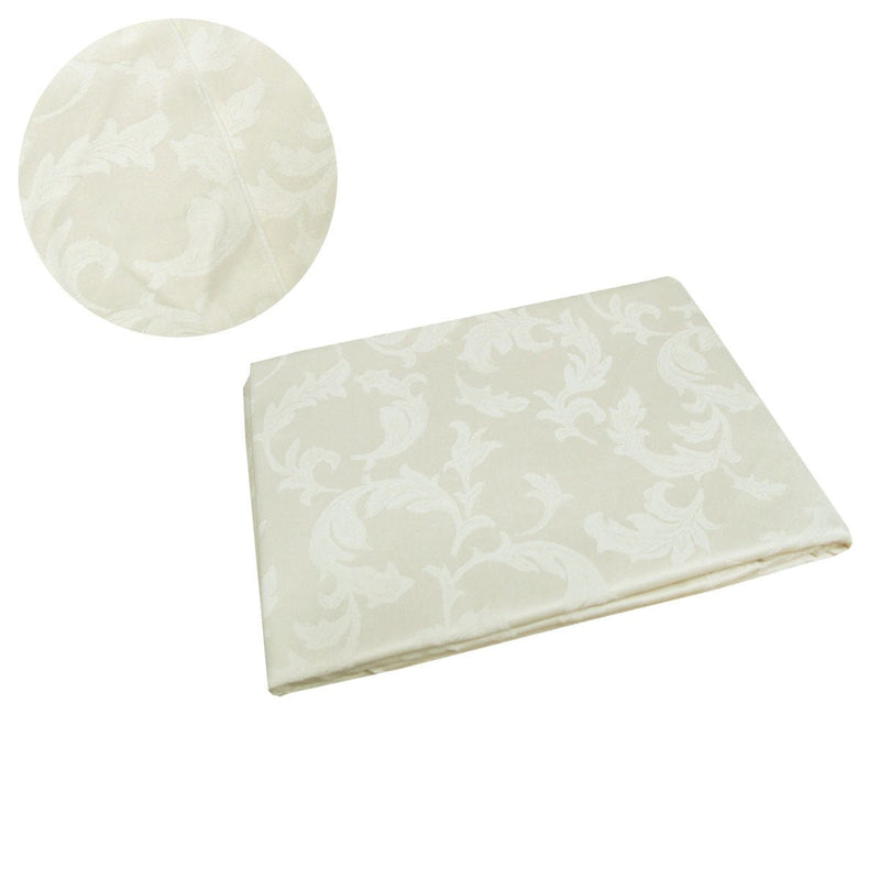 Damask Jacquard Polyester Tablecloth 180cm Round Small Leaf Cream - NuSea