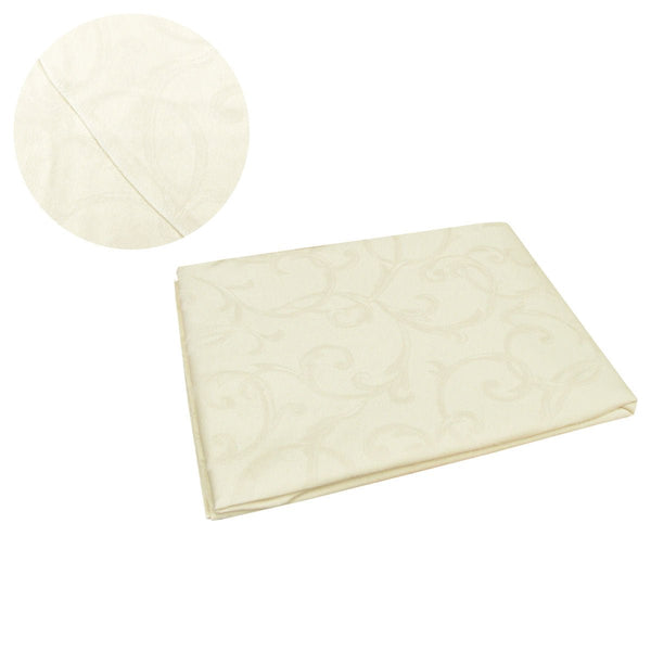 Damask Jacquard Polyester Tablecloth 180cm Round Swirls Cream - NuSea
