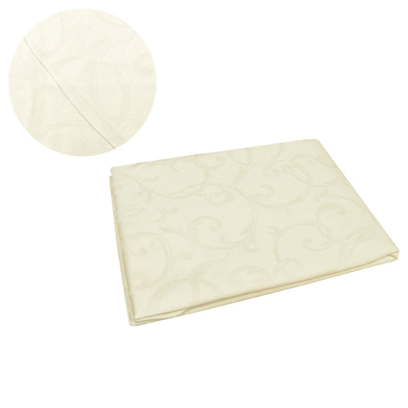 Damask Jacquard Polyester Tablecloth 180cm Round Swirls Cream - NuSea