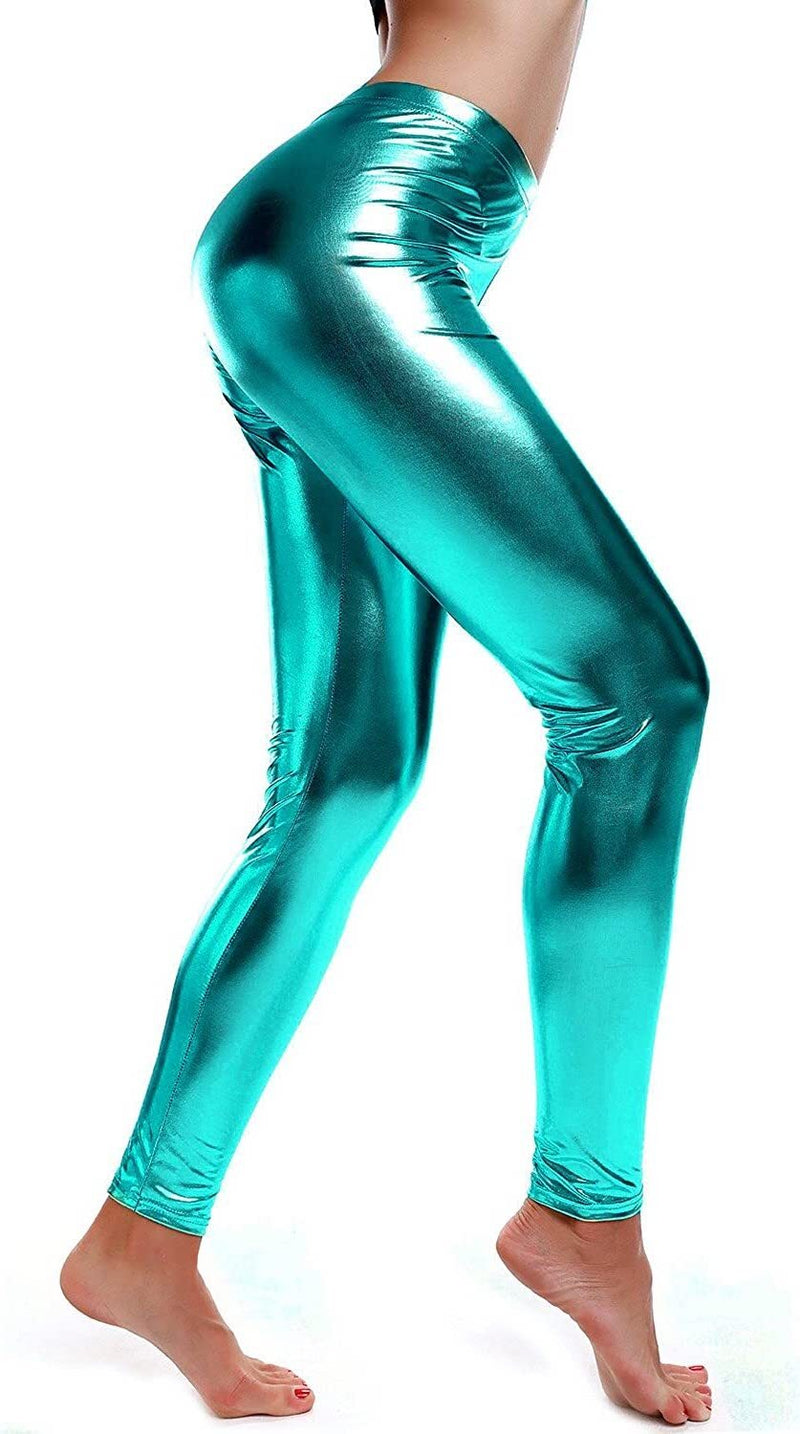 DELUXE METALLIC LEGGINGS Shiny Neon Stretch Dance Costume Fancy Dress Party - Blue - NuSea