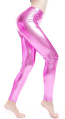 DELUXE METALLIC LEGGINGS Shiny Neon Stretch Dance Costume Fancy Dress Party - Light Pink - NuSea