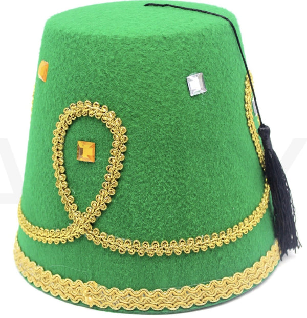 DELUXE TURKISH HAT Red Green Fez Tarboosh Dress Up Costume Party Moroccan - Green - NuSea