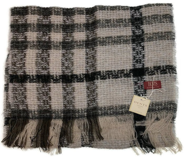 DENTS Check Open Weave Scarf Wool Blend Winter Warm MADE IN ITALY - Grey - NuSea