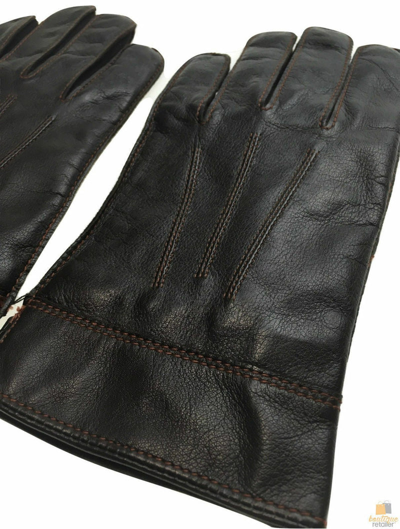 DENTS Sheepskin Leather Gloves with Detail Mens Warm Winter ML8043 - Brown - Small - NuSea