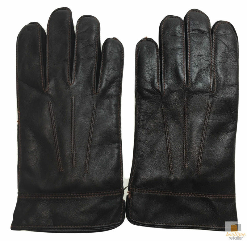 DENTS Sheepskin Leather Gloves with Detail Mens Warm Winter ML8043 - Brown - Small - NuSea