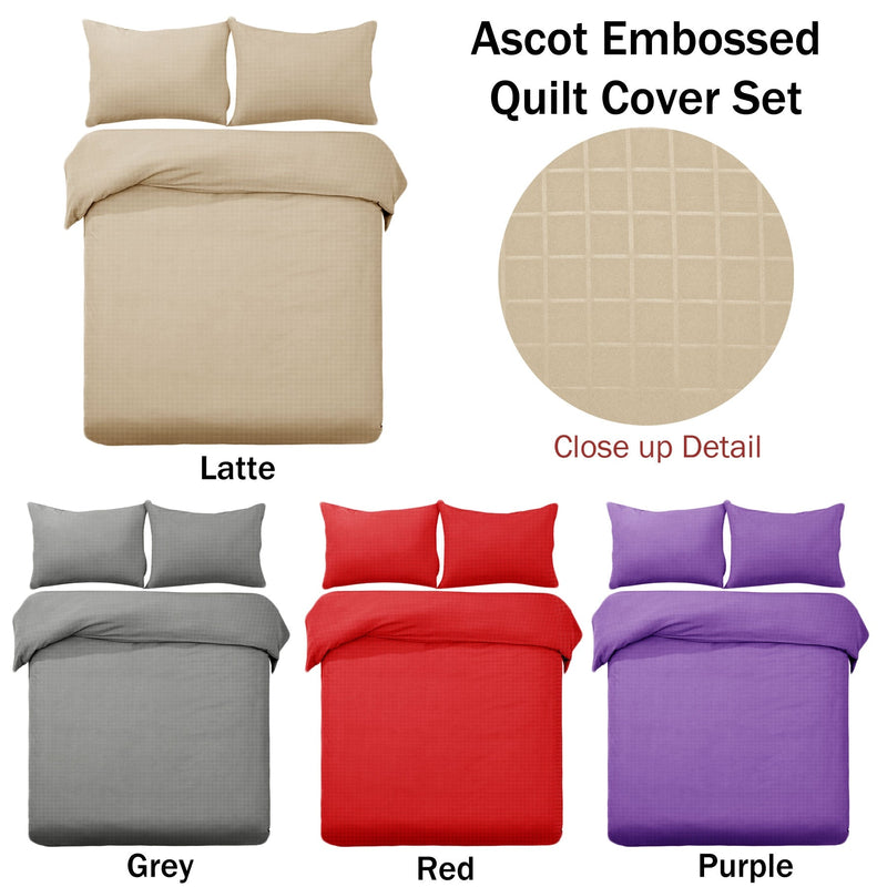 Designer Selection Ascot Embossed Quilt Cover Set Grey Queen - NuSea