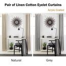 Designers Choice Pair of Linen Cotton Coated Eyelet Curtains Grey 140 x 213cm - NuSea