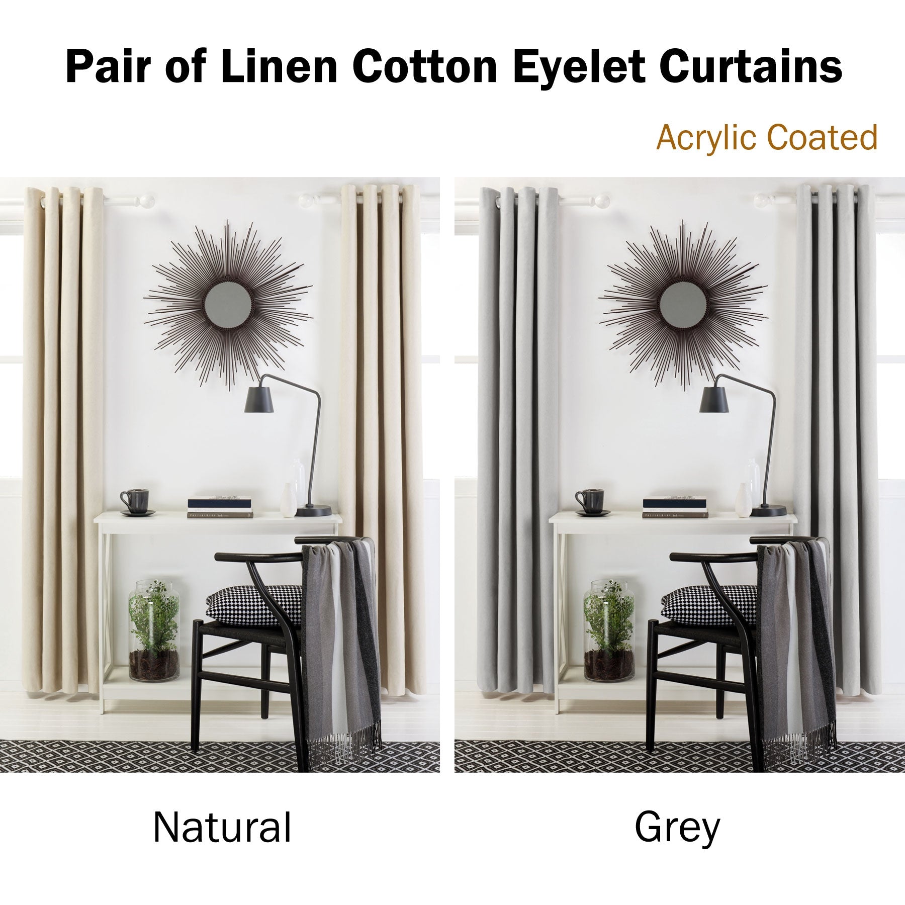 Designers Choice Pair of Linen Cotton Coated Eyelet Curtains Natural 140 x 213cm - NuSea