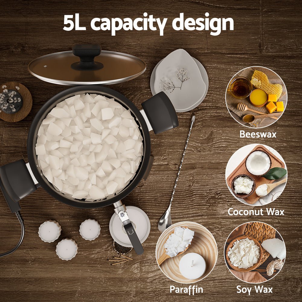 Devanti 5L Wax Melter Candle Making 1200W Melting Pot Furnace Quick Pour Spout Soy Soap - NuSea
