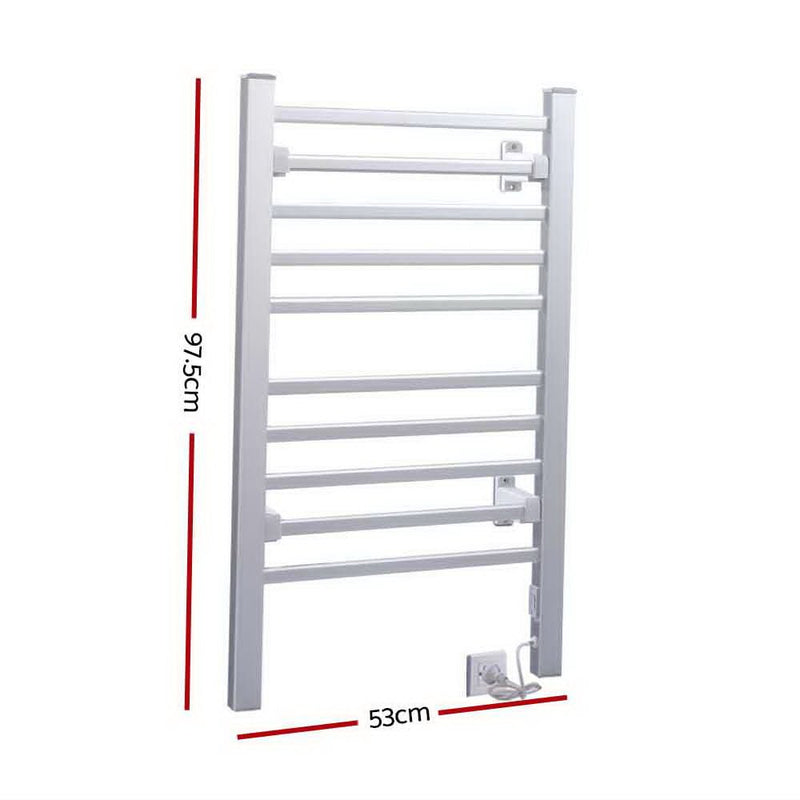 Devanti Electric Heated Towel Rail Rack 10 Bars Freestanding Clothes Dry Warmer - NuSea