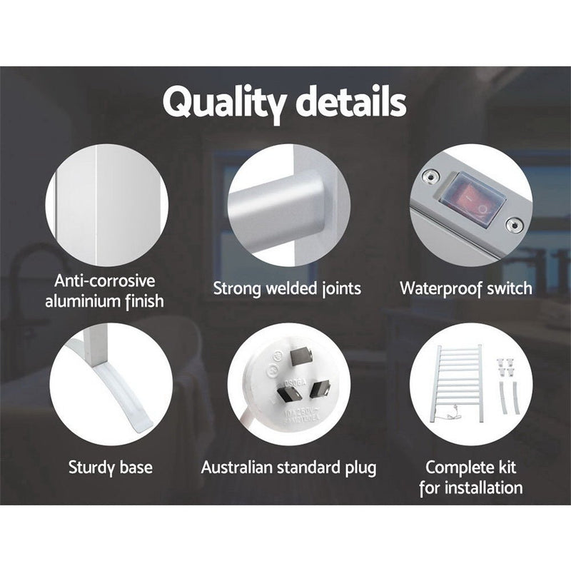 Devanti Electric Heated Towel Rail Rack 10 Bars Freestanding Clothes Dry Warmer - NuSea