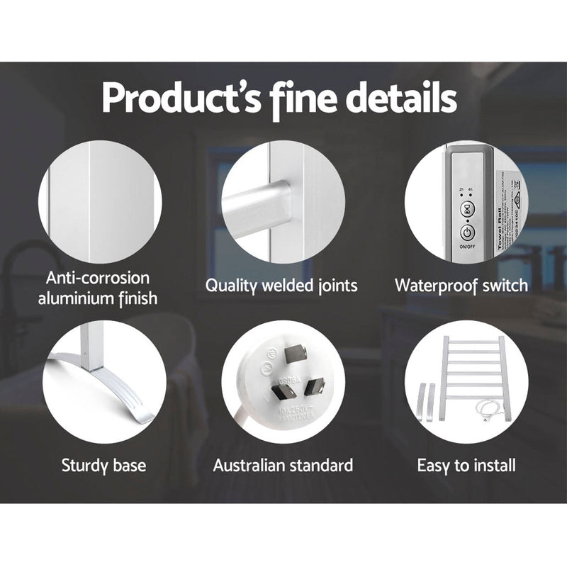 Devanti Electric Heated Towel Rail Rack 6 Bars with Timer Clothes Dry Warmer - NuSea